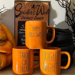 NWT Rae Dunn Halloween Mugs Orange color VVHTF 3 in listing